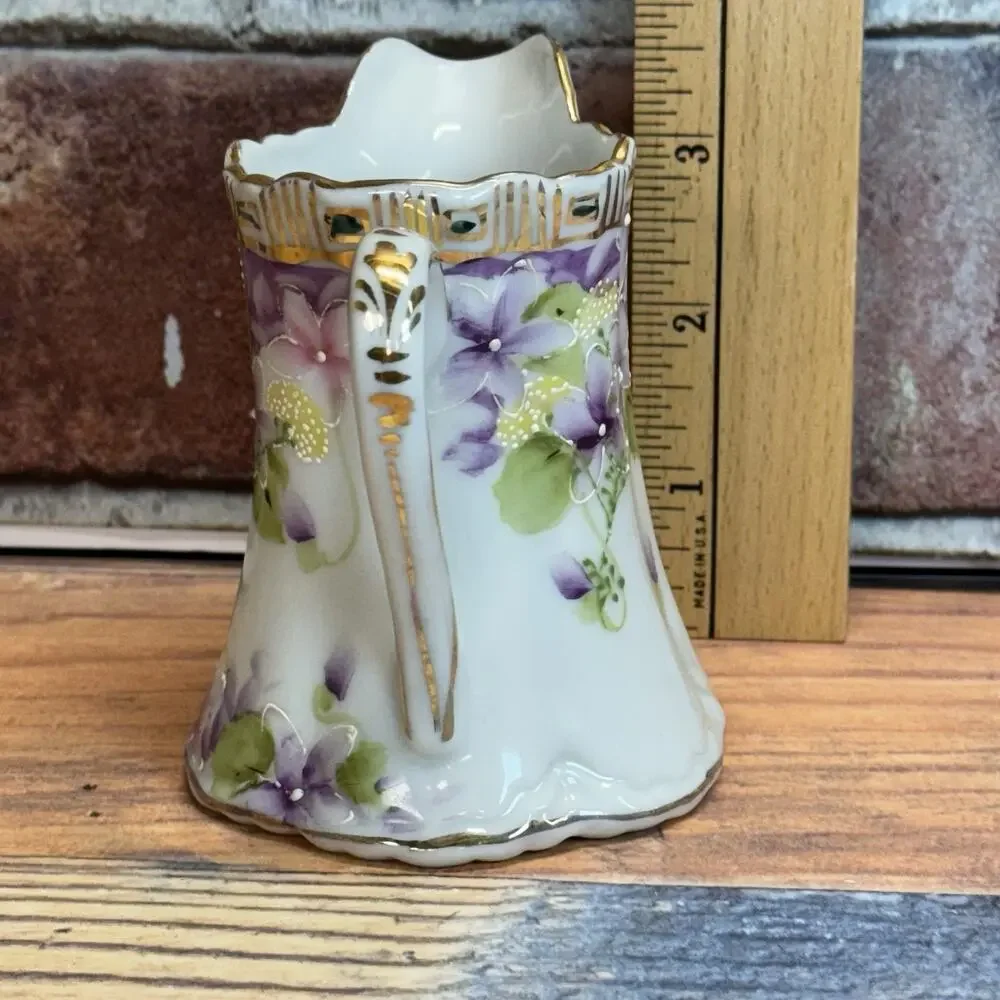 Antique Nippon Morimura Gumi Moriage Maple Leaf Mark Floral Pitcher Vase‎